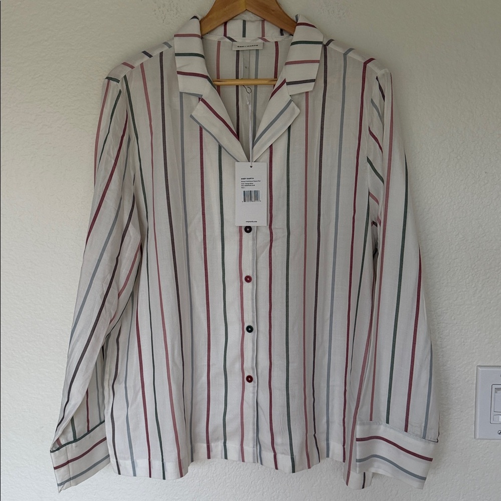 Cozy Earth Soft Woven Pajama Set Cottage Stripe Women's Size Large - Picture 5 of 7